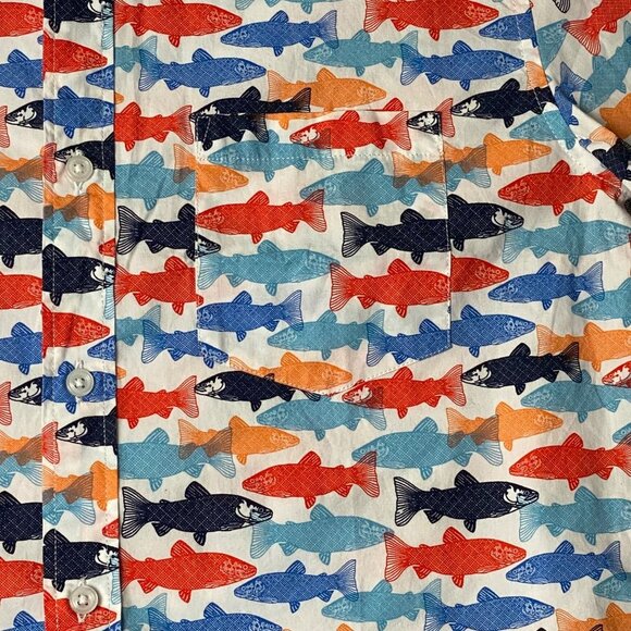 J.Crew Men Size Medium Fish All Over Graphic Print Style AU528 Button Shirt - Picture 5 of 13